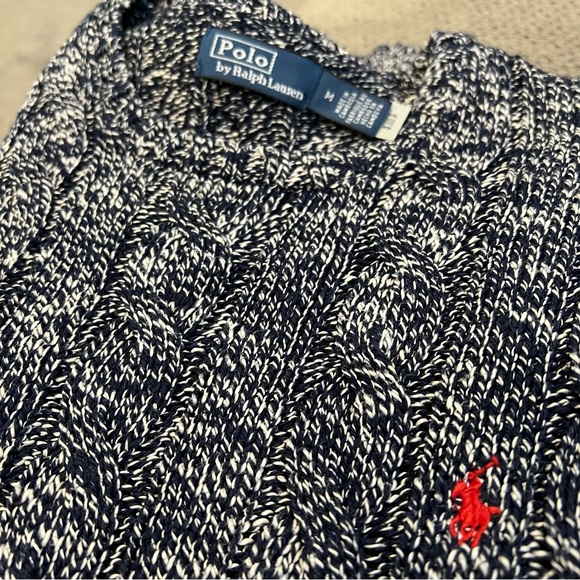Polo Ralph Lauren Cable Knit Marled Ragg Cotton Crewneck Sweater - Picture 16 of 16